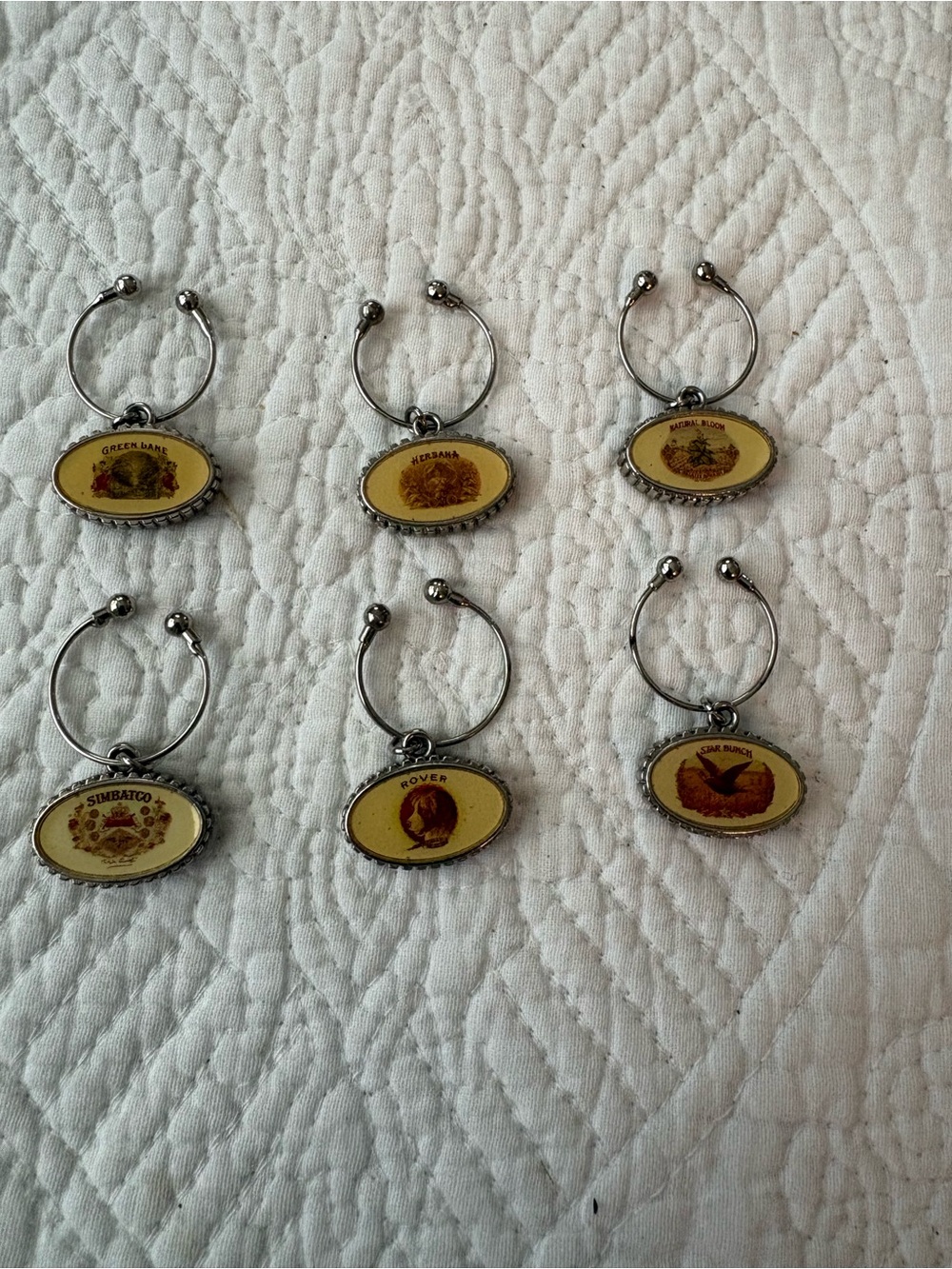 Pottery Barn Fireside Chat Glass Markers/Charms. 6 pieces no box